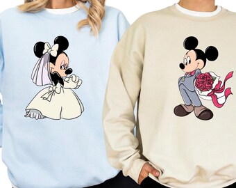 Maglietta Disney Mrs And Mr Mickey e Minnie per la coppia, magliette per la luna di miele a Disneyland, magliette per matrimoni Disney, maglietta coordinata per la luna di miele appena sposata
