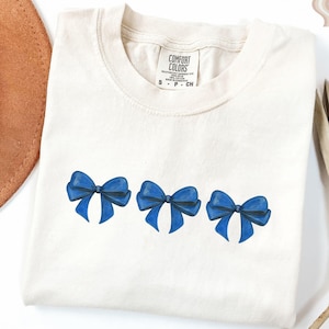 Comfort Colors® Blue Ribbons T-Shirt, Checkered Bow, Coquette Bow Shirt, Bows Shirt, Black Bow Shirt, Retro T-Shirt