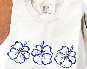 Comfort Colors® Hibiscus Flower Shirt, Tropical Floral T-Shirt, Hawaii Vacation Beach Tee, Summer Vibes Shirt for Women, Coastal Tee
