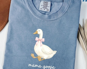 Comfort Colors®Custom Date Mama Goose Shirt, Cute Mom T Shirt, Coquette Goose Mama Graphic Tee, Mothers Day Gift shirt, New Mama Gift Shirt