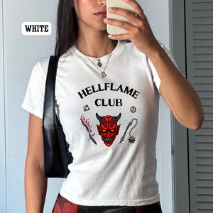 Hellflame Club Baby Tee Shirt, Eddie Shirt, Starnge Thing Shirt, Upside Down Shirt, Stranger Monster
