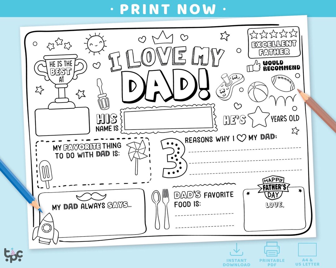 Father's Day Printable Coloring Page | Printable All About Dad Fill in ...