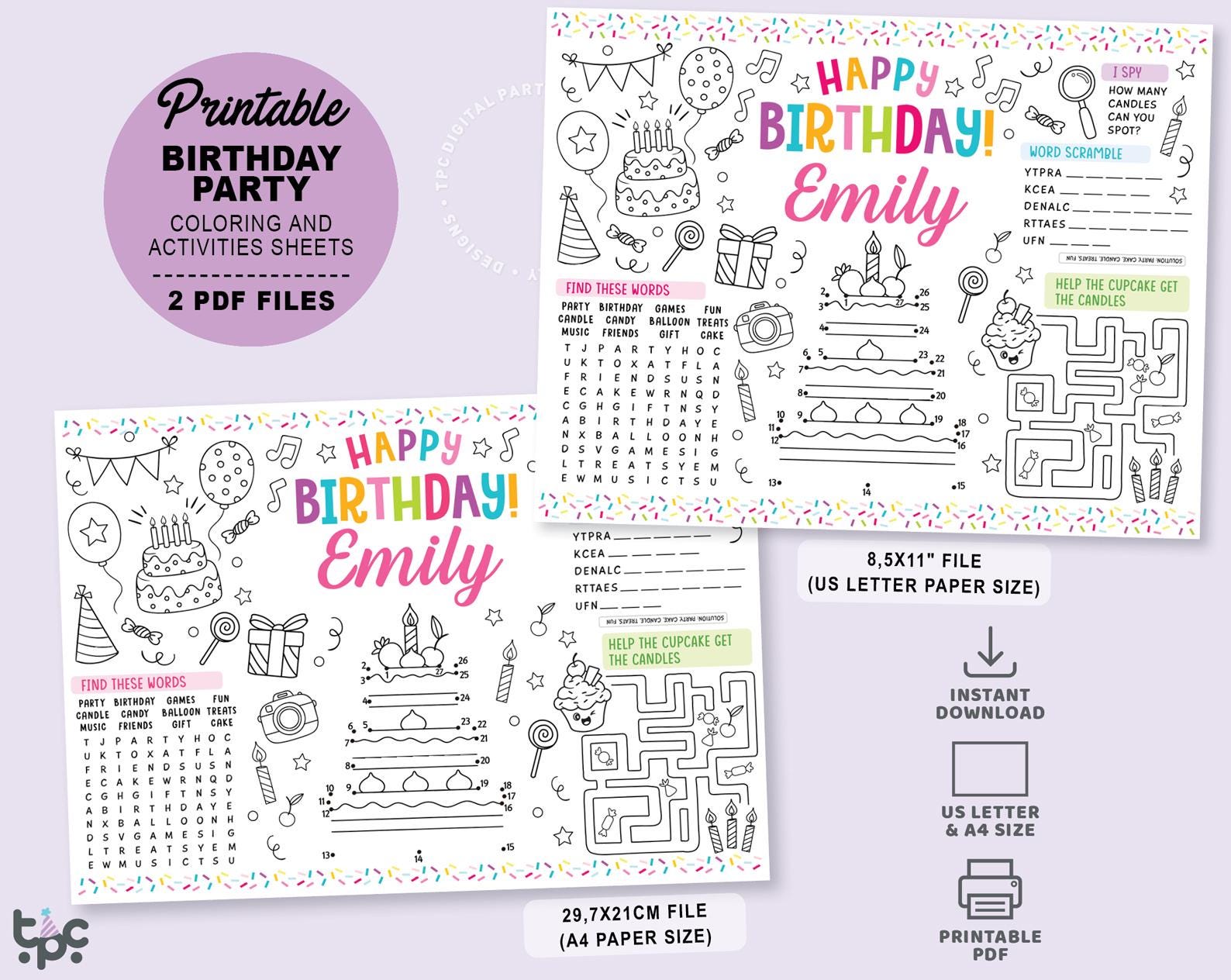 Editable Happy Birthday Coloring Placemat | Printable Girl Birthday ...