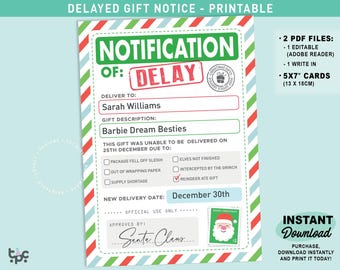 Late Gift Letter from Santa, Editable Notification of Delay Christmas Gift, Printable Delayed Christmas Gift Notice, Late Delivery Santa Tag