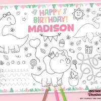 Printable Dinosaur Coloring Placemat, Kids Dinosaurs Activity Table Mat ...