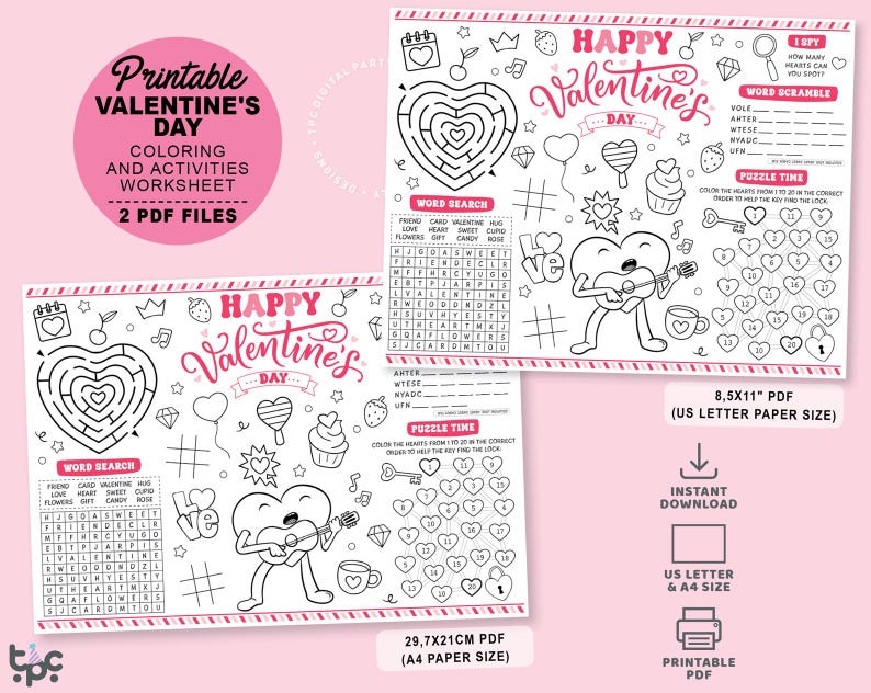 Valentines Day Activity Coloring Mat | Printable Valentines Placemat ...