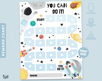 Outer Space Reward Chart | Printable Astronaut Behavior Tracker | Potty Training Chart | Rocket Planets Stars Poster
