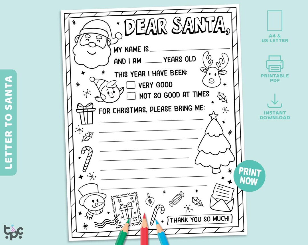 Printable Letter to Santa Coloring Page | Kids Christmas Wish List ...