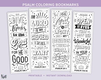 Marcapáginas imprimibles para colorear de los Salmos / Actividad cristiana / Marcapáginas imprimibles con versículos bíblicos para colorear / Hoja de estudio bíblico para niños de la escuela dominical