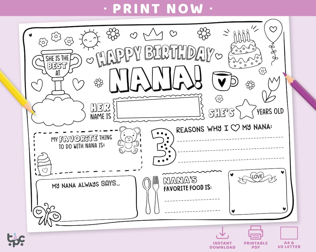 Happy Birthday Nana Coloring Page | Printable All About My Nana Fill in ...