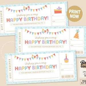 Printable Birthday Coupon Book | Boys Day Coupon | Experience Ticket Voucher | Birthday Gift Voucher Template | Gift Certificate