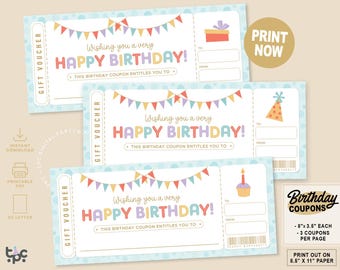 Printable Birthday Coupon Book | Boys Day Coupon | Experience Ticket Voucher | Birthday Gift Voucher Template | Gift Certificate