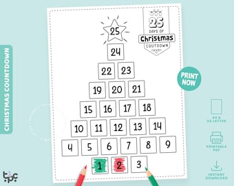 Christmas Countdown Calendar Printable | Kids Advent Calendar Coloring Page (Digital Download)
