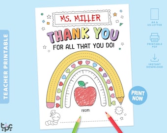 Printable Thank You Teacher Card | Teacher Appreciation Coloring Page | Personalized Teacher Gift Worksheet | Staff Appreciation Craft Gift