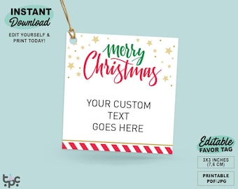 Etichette regalo natalizie stampabili / Modello di etichette per bomboniere modificabili / Etichetta regalo quadrata da 7,6 cm / Scarica e personalizza / Etichetta adesiva natalizia vuota