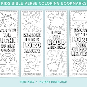 Segnalibri da colorare con versetti della Bibbia STAMPABILI per bambini / Segnalibro cristiano / Segnalibri stampabili da colorare / Foglio di studio biblico per la scuola domenicale
