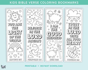 PRINTABLE Bible Verse Coloring Bookmarks For Kids | Christian Bookmark | Printable Bookmarks to Coloring | Sunday School Bible Study Sheet