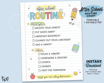 Editable After School Routine | Printable Schoolday Rules Chart | Reusable Kids After School Checklist  Template | Daily Screen Time Tracker