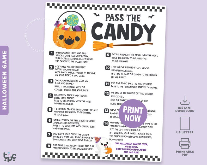 Halloween Pass the Candy Game | Printable Pass the Prize Game | Fun ...