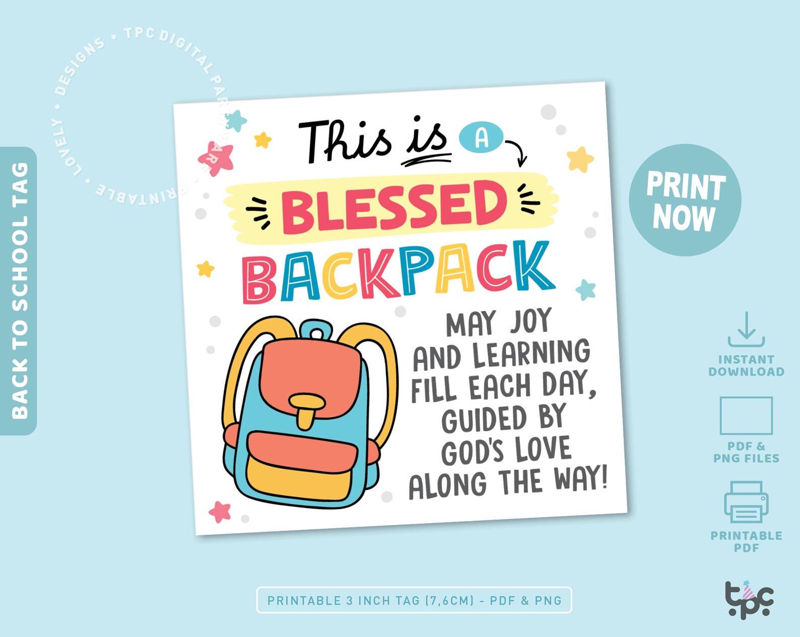 Blessed Backpack Tag | Printable Back to School Blessing Tag | Sunday ...