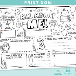 All About Me Printable Activity Coloring Page | Back to School ...