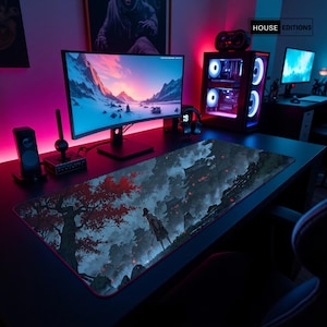 Moonlit | Dark Fantasy Desk Mat, XXL Mouse Pad with Warrior Design, Non-Slip Artistic Desk Pad, Office Decor Gift, Gaming Mat for Creatives
