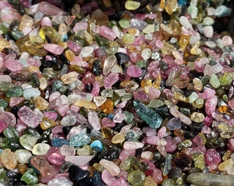 Rainbow Tourmaline Tumbled Chips: Grade AA Undrilled Extra Small 0.5-5 mm Rainbow Colored Pink Green Blue Yellow Black Genuine Gemstones