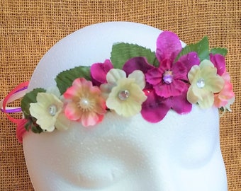 Flower Crown Tiara: Purple Violet White & Petal Pink Azaleas Crown Headband Boho Wedding Girl Fairy Easter Goddess Beltane Solstice Hedge