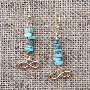Infinity Symbol Earrings From Matching Set: Genuine Turquoise Jewelry Set Light Sea Foam Green Gold Plated Infinity Sign Anniversary Gift