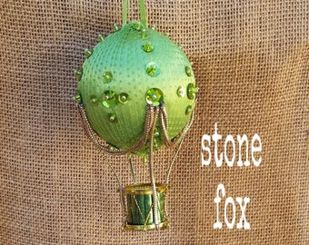 Lime Hot Air Balloon Christmas Tree Ornament: Bright Green & Gold St. Patrick's Day Tree Babys First Xmas Size 3" Inch Handmade Shatterproof