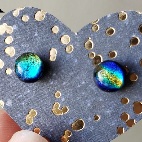 Glass Stud Earrings: Rainbow Earring Cool Colors Super Mini Tiny Small Dichroic Color Changing Iridescent Glass Post Pierced Ear Jewelry 24