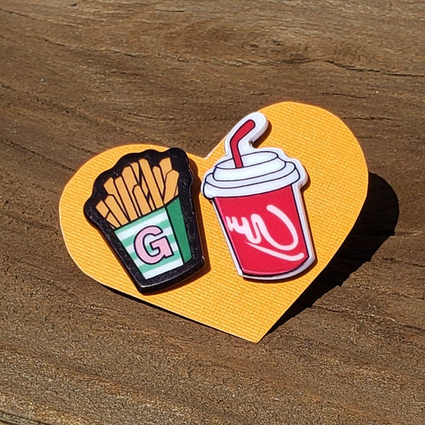 French Fries & Cola Stud Earrings: Mismatched Lunch at the Ritz Inspired Acrylic Pierced Ear Studs Red White Box Fries Coca Cola Cup Cartoon