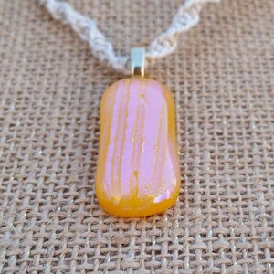 Hemp & Glass Necklace: Lavender Sparkling Stripes Orange Color Changing Dichroic Glass Pendant Choker Necklace Handmade Woven Hemp String