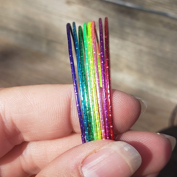 Rainbow Bangles: 8 Bracelet Set Steel Metal ROYGBIV Rainbow Jingling Lightweight Bangle Cluster Choice of Pastel, Regular Rainbow, or Bold