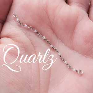 Nose Piercing Chain: Clear Quartz Crystal Gemstone Beaded Over the Nose Bridge Double Pierced Custom Hand-Built Wire Silver Rose 14k Gold