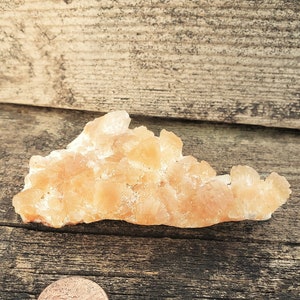 Stilbite Mineral Specimen: 65 Gram Bright Orange Peach Pink Opaque Crystalline Triangle Structure Medium Size Crystal Cluster Matrix India