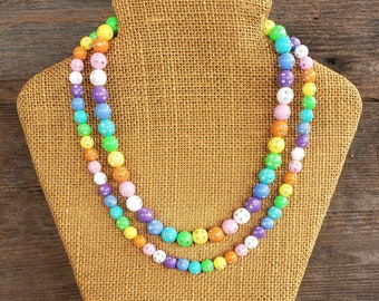 Rainbow Beaded Short Necklace: Rainbow Colored Handmade Choker Acrylic Bead ROYGBIV Pastel Queer Pride Love Silver Plated Clasp Nickel Free