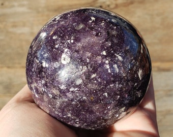 Lepidolite Sphere: AAA Grade Large Sparkling Flash Dark Purple Opaque Mineral with Silver & Lavender Fleck Crystal Stone Carved Smooth