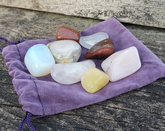 Set of Metaphysical Stones: Pocket Crystals Love & Affection 8 Healing Crystals Goldstone Opalite Aragonite Quartz Botswana Agate Jasper