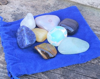 Set of Metaphysical Stones: Pocket Crystals Calm & Balance 8 Healing Crystals Aventurine Agate Sodalite Goldstone Opalite Aragonite Quartz
