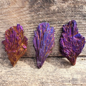 Aura Kyanite: Rainbow Titanium Pink Magenta Titanium Coated Altered Natural Crystals Fan Shaped Manmade Metallic Colored Stones Minerals