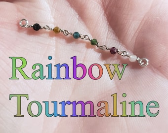 Nose Piercing Chain: Rainbow Tourmaline Gemstones Black Blue Green Yellow Pink Over the Nose Bridge Piercing Hand-Built Wire Silver 14k Gold