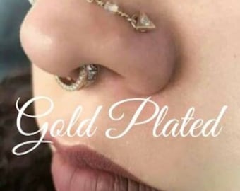 Nose Piercing Chain: Gold Plated Beaded CUSTOM Over the Nose Bridge Piercing Chain Hand-Built Beaded Opal Lapis Any Size Made to Order