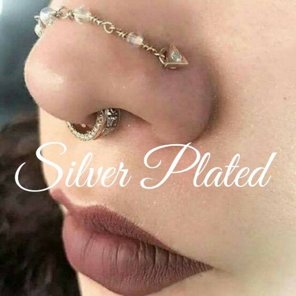 Nose Piercing Chain: Silver Plated Beaded CUSTOM Over the Nose Bridge Piercing Hand-Built Beaded Chain Any Size Made to Order