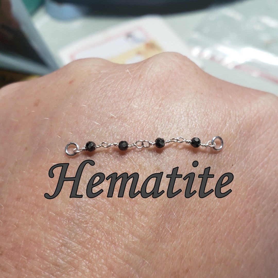 Hematite Nose Chain Dark Silver Metal Metallic Stone Double Pierced