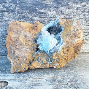 Blue Barite Specimen: 304 Gram RARE New Discovery Petite Medium Blue Transparent Bladed Crystal on Matrix from Jebel Ouichane Morocco 6