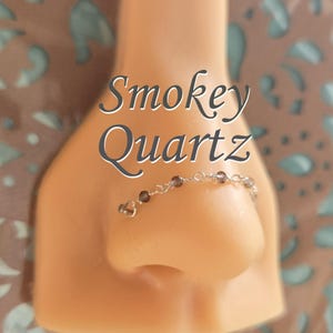 Smoky Quartz Nose Chain: Dark Grey Clear Gemstone Beaded Double Pierced Bridge Piercing Hand-Built Sterling 925 Silver 14k Rose White Gold