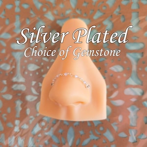 Beaded Silver Plated Nose Chain: Choice of Gemstone Silver Metal Finish Wire Hand Built Double Pierced Nostril Bridge Piercing Any Size