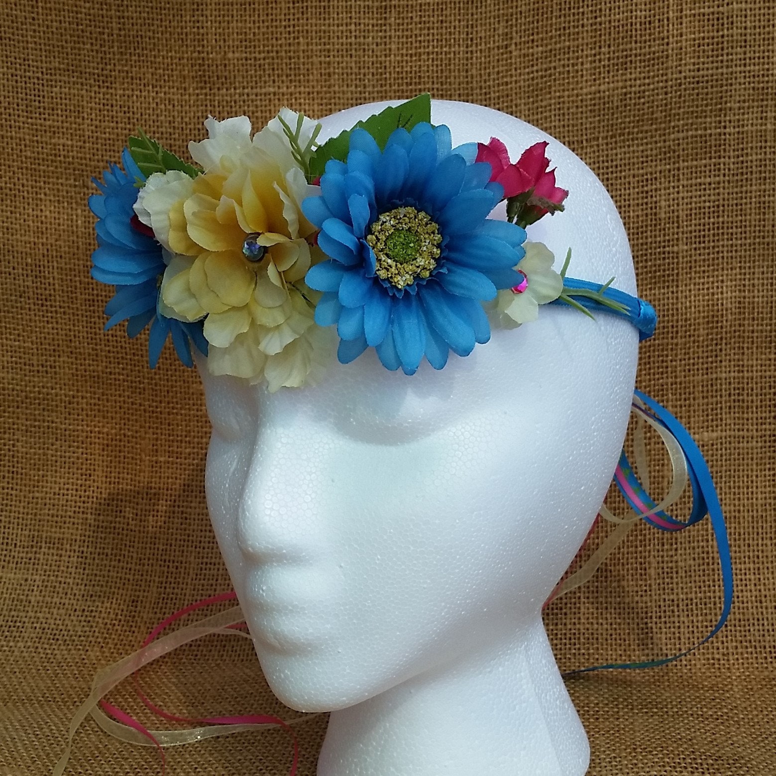 New! Hand Crafted Real Feel Gardenia Bridal Headband Bouquet. Gardenia Bridal Bouquet – Sola Wood Flowers main image 3