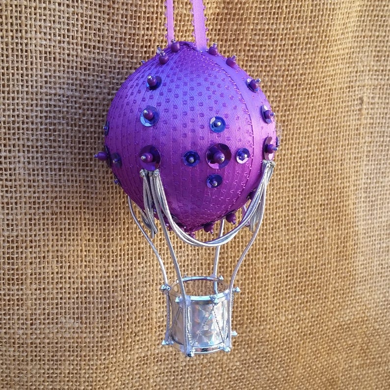 Hot Air Balloon Hanging Ornament Purple Silver Hot Air Etsy
